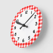 カスタムで明るく赤いギンガム ラウンド壁時計 (傾斜)