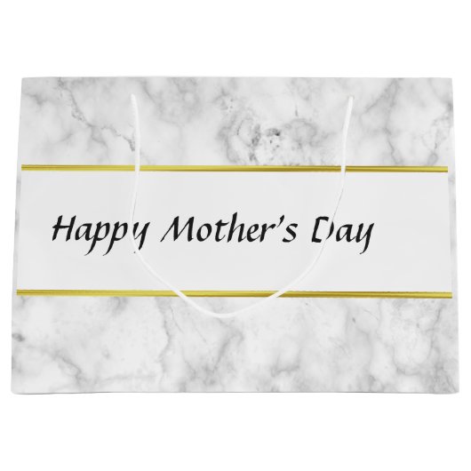 カスタムで白い大理石の一見の幸せな母の日 ラージペーパーバッグ (正面)