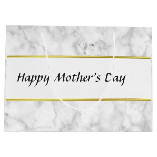 カスタムで白い大理石の一見の幸せな母の日 ラージペーパーバッグ (裏面)