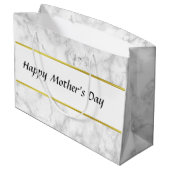 カスタムで白い大理石の一見の幸せな母の日 ラージペーパーバッグ (裏面アングル)