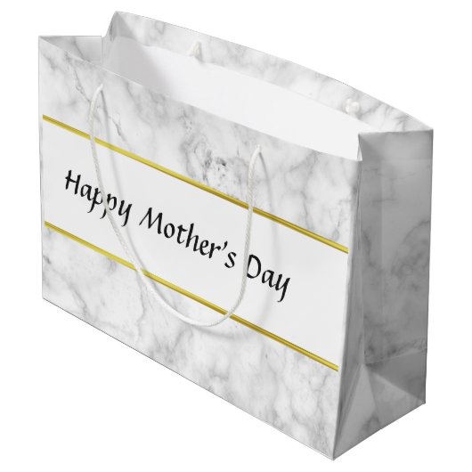 カスタムで白い大理石の一見の幸せな母の日 ラージペーパーバッグ (裏面アングル)