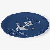 カスタムで航海ので青い及び銀製の誕生日のプレート ペーパープレート (アングル)