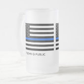 カスタムで薄いブルーライン米国旗 フロストグラスビールジョッキ (正面左)