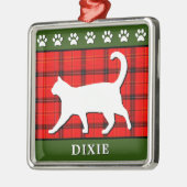 カスタムで赤いおよび緑のクリスマスの子猫猫 メタルオーナメント (左)