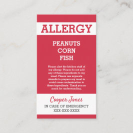 カスタムで赤いアレルギー警報レストランの緊急事態 コーリングカード