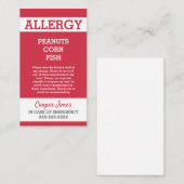 カスタムで赤いアレルギー警報レストランの緊急事態 コーリングカード (正面/裏面)