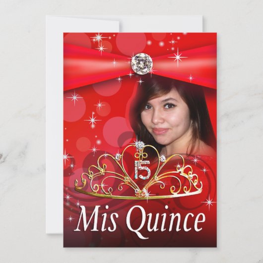 カスタムで赤いキンセアニェラ15のプリンセスのティアラの写真 招待状 (正面)