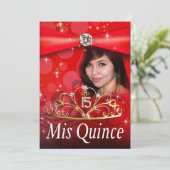 カスタムで赤いキンセアニェラ15のプリンセスのティアラの写真 招待状 (スタンド正面)