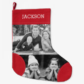 カスタムで赤い写真のコラージュ ラージクリスマスストッキング (正面)