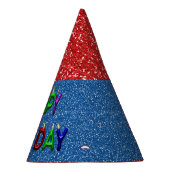 カスタムで赤く及び青のグリッターの誕生会の帽子 パーティーハット (右)