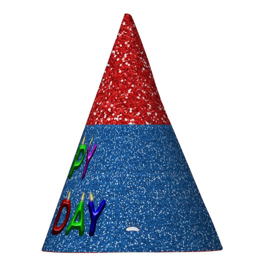 カスタムで赤く及び青のグリッターの誕生会の帽子 パーティーハット (右)