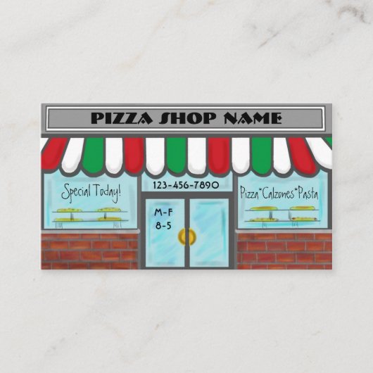 カスタムで赤く白い緑ピザ名刺 名刺 (正面)
