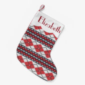 カスタムで赤く青及び白い北欧の公平な島のアーガイル スモールクリスマスストッキング (正面 (吊り時))