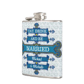 カスタムで青いビーチ結婚式の名前 フラスク (左)