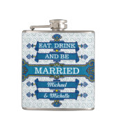 カスタムで青いビーチ結婚式の名前 フラスク (正面)