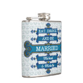 カスタムで青いビーチ結婚式の名前 フラスク (右)