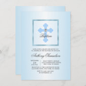 カスタムで青い十字の洗礼の《キリスト教》洗礼式や命名式の男の子 + 詩 招待状 (正面/裏面)