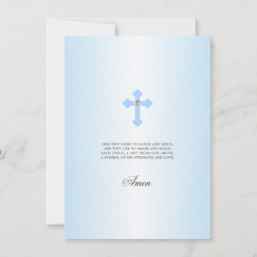 カスタムで青い十字の洗礼の《キリスト教》洗礼式や命名式の男の子 + 詩 招待状 (裏面)