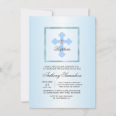 カスタムで青い十字の洗礼の《キリスト教》洗礼式や命名式の男の子 + 詩 招待状 (正面)