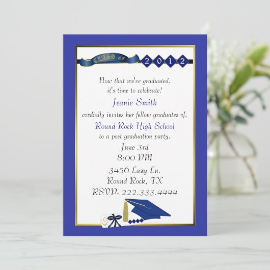 カスタムで青い卒業のパーティの招待状 招待状 (スタンド正面)