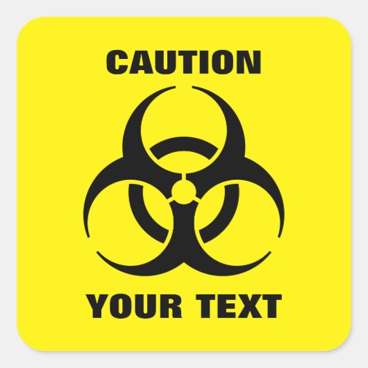 カスタムで黄色い生物学的災害［有害物質］の記号の警告標識 スクエアシール (正面)
