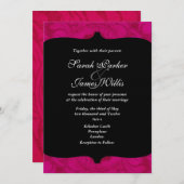 カスタムで黒いおよび赤紫のダマスク織の招待状 招待状 (正面/裏面)