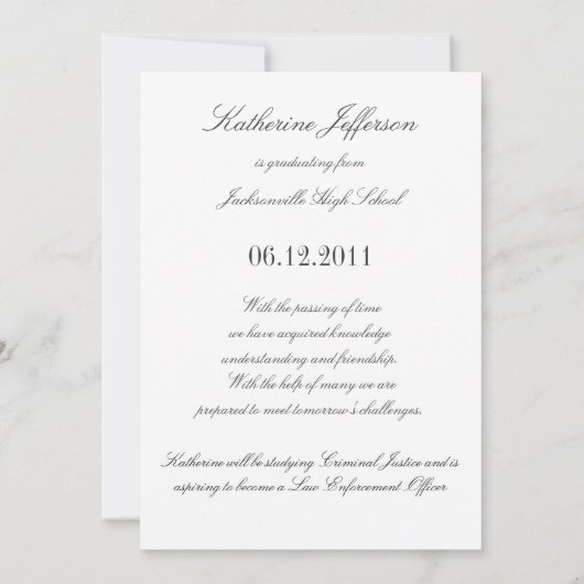 カスタムで黒い写真の卒業の発表 案内状 (裏面)