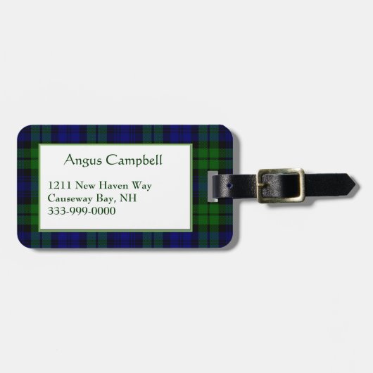 カスタムで黒い腕時計のタータンチェック格子縞の荷物のラベル ラゲッジタグ (正面横)
