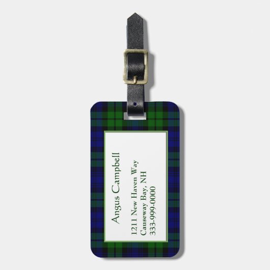 カスタムで黒い腕時計のタータンチェック格子縞の荷物のラベル ラゲッジタグ (正面縦)