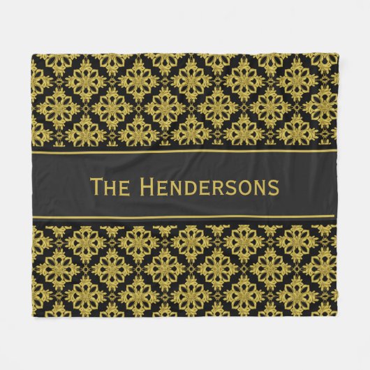 カスタムで黒く、フェイクな金ゴールドパターン フリースブランケット (正面(横))