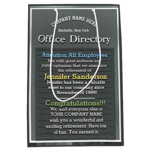 カスタムと可愛い退職看板 ミディアムペーパーバッグ (正面)