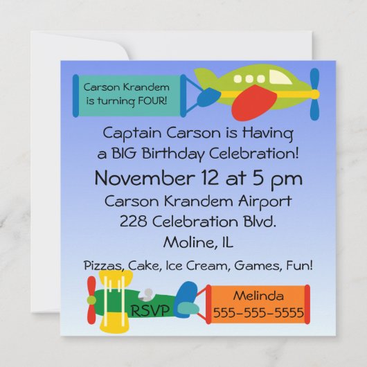 カスタムと空遠くに機の誕生日招待状 招待状 (裏面)