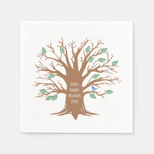 カスタムと鳥離れの家族の木 スタンダードカクテルナプキン (正面)
