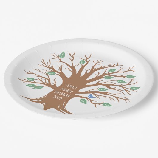 カスタムと鳥離れの家族の木 ペーパープレート (アングル)