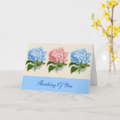 カスタムなあなたのHyrdangeasのかわいらしいピンクに青い考えること カード (黄色い花)