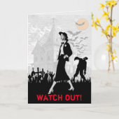 カスタムなおもしろいのレトロのゾンビのハロウィンの女性誕生日 カード (黄色い花)