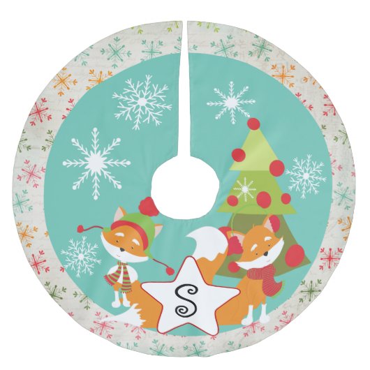 カスタムなアカギツネのクリスマスの休日の木のスカート ブラッシュドポリエステルツリースカート (正面)