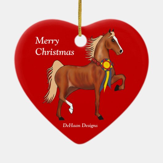 カスタムなアメリカ人のSaddlebredのクリスマスのオーナメント セラミックオーナメント (裏面)