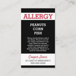 カスタムなアレルギー警報レストランの緊急時の子供 コーリングカード