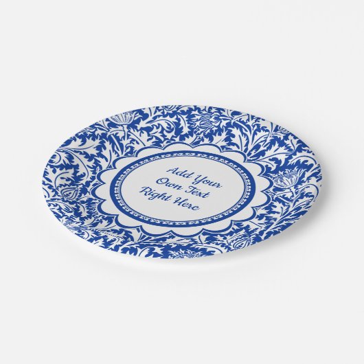 カスタムなウィリアム・モリスの青く白い誕生会 ペーパープレート (アングル)