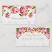 カスタムなエレガントな金ゴールドの点及びピンクのバラ 名刺 (正面/裏面)