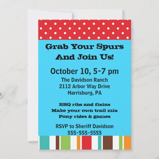 カスタムなカウボーイのホーダウンの西部の誕生日 招待状 (裏面)