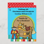 カスタムなカウボーイのホーダウンの西部の誕生日 招待状 (正面/裏面)
