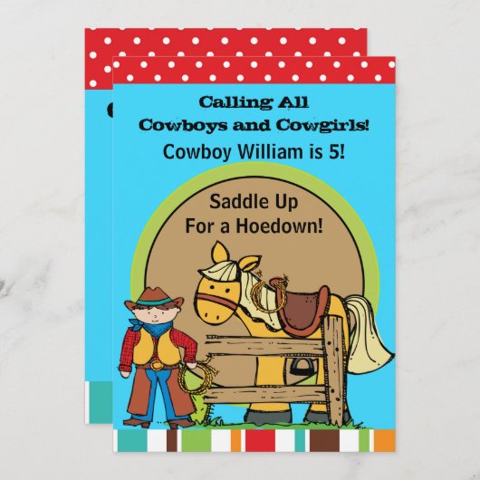 カスタムなカウボーイのホーダウンの西部の誕生日 招待状 (正面/裏面)