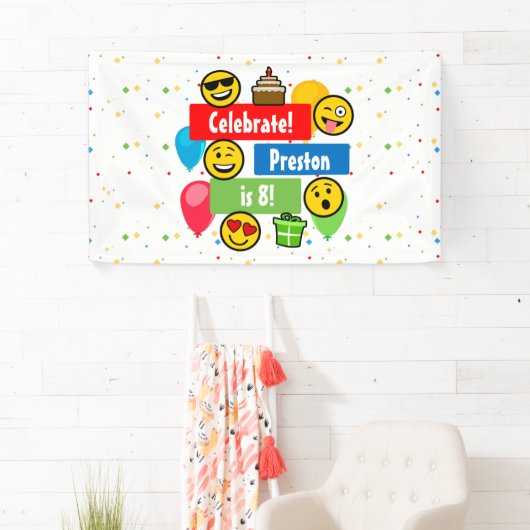 カスタムなカラフルなEmojiの誕生会の子供か男の子 横断幕 (インサイチュ)