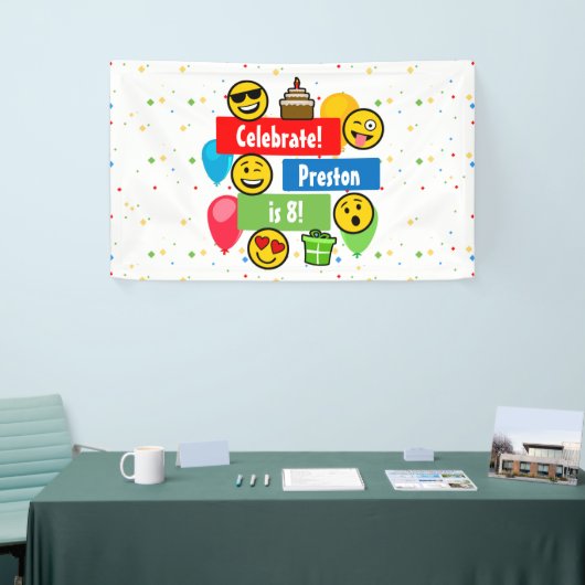 カスタムなカラフルなEmojiの誕生会の子供か男の子 横断幕 (トレードショー)