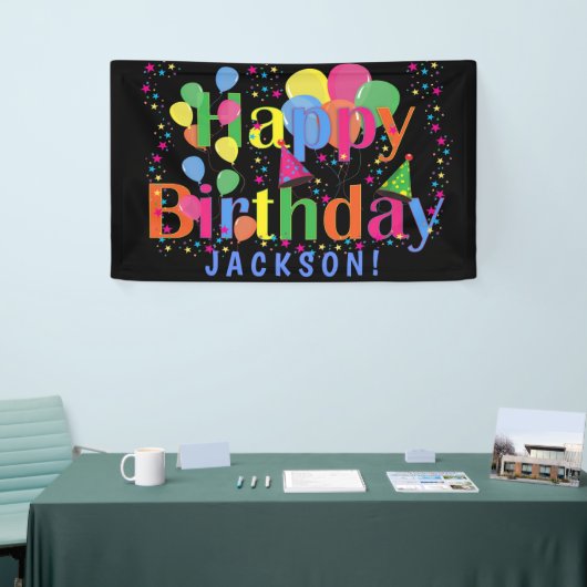 カスタムなカラフルの気球のハッピーバースデーのパーティー 横断幕 (トレードショー)