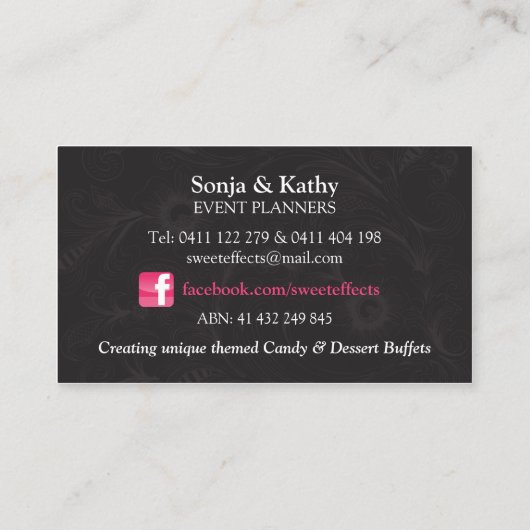 カスタムなキャンデーおよびデザートのビュッフェ 名刺 (裏面)