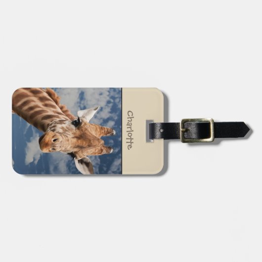 カスタムなキリンの荷物のラベル。 美しくかわいいキリン ラゲッジタグ (正面横)