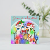 カスタムなクリスマスのかわいいサンタ猫のパーティの招待状 招待状 (スタンド正面)